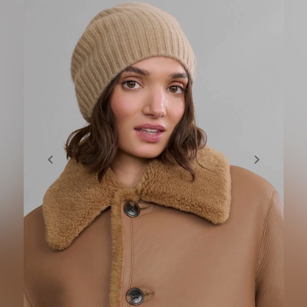 Jenni Kayne 100% Cashmere Caramel Slouchy Knit Beanie Hat